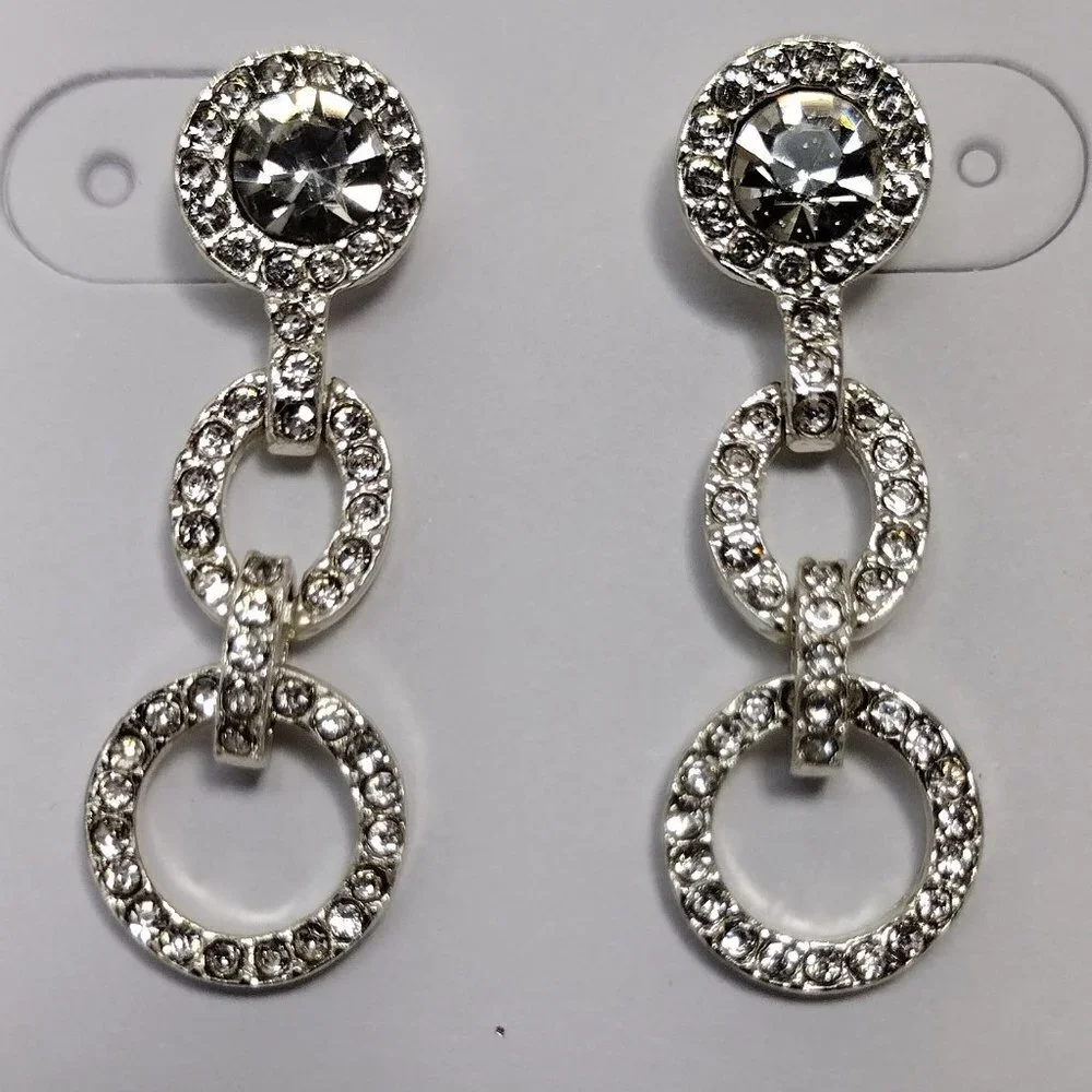 Textured Silver Sparkling Crystal Hoop Dangle Earrings – Women’s Fashion Jewelry